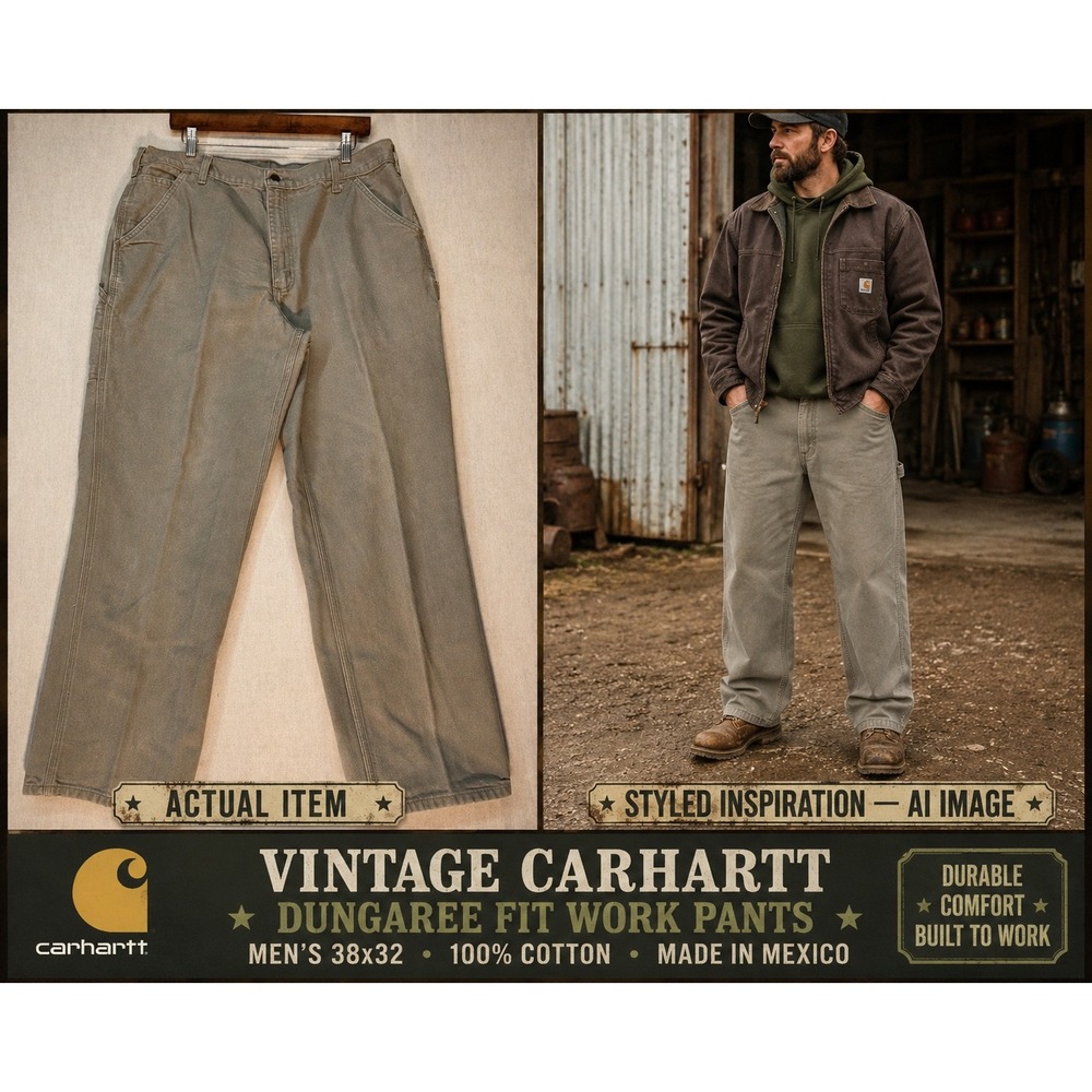 Vintage Carhartt Canvas Carpenter Pants 38x32 Tan Beige Dungaree Fit 2011
